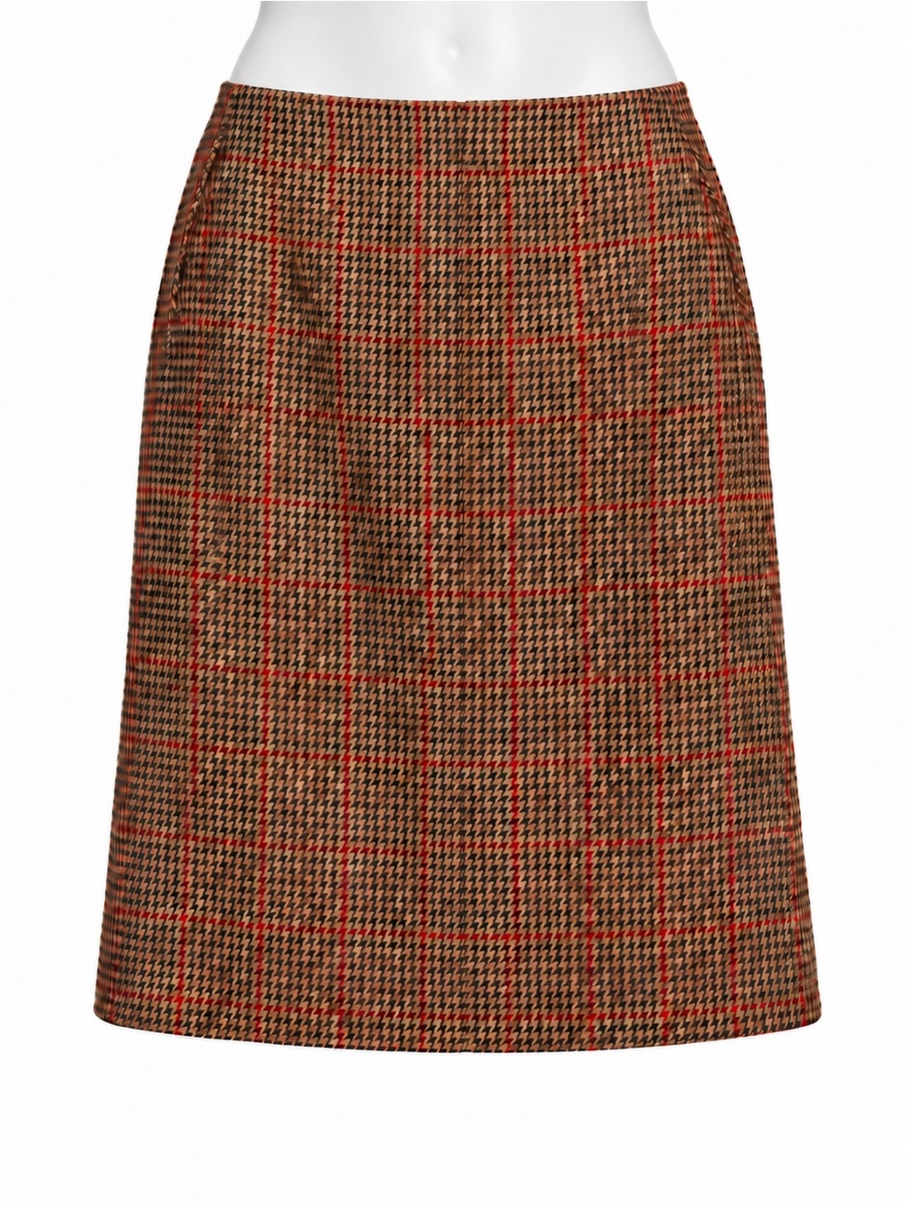 Size 14 Orvis Women’s 100% Wool Houndstooth Plaid A-Line Skirt Brown Red